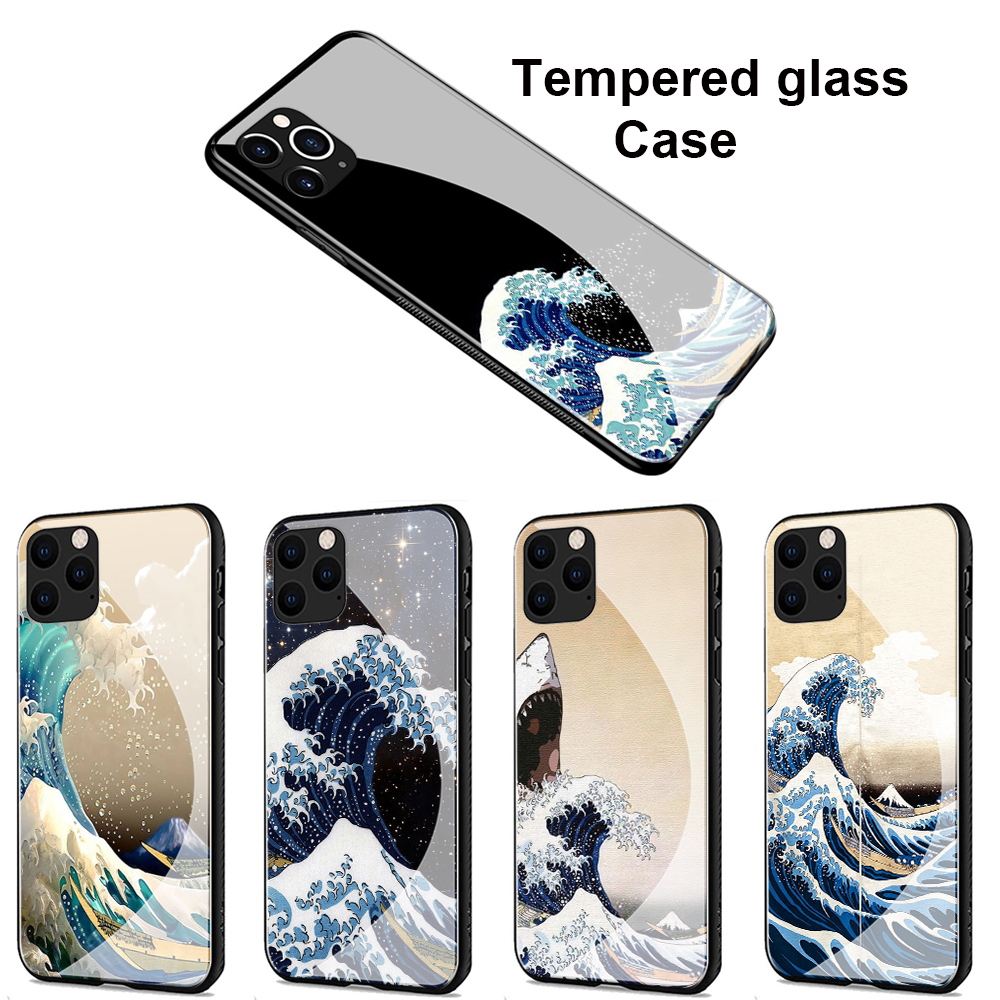 Ốp Điện Thoại Mặt Kính Cường Lực Họa Tiết Sóng Biển Cho Iphone Xr Xs Max 7 8 6s 6 Plus 7 + 8 + 5 5s Se 2020 Ablu157