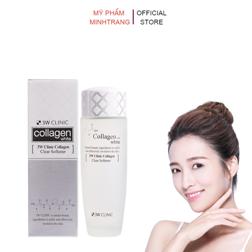 Nước hoa hồng 3W Clinic Collagen White 150ml chứa tinh chất collagen chống lão hóa da,dưỡng trắng sáng da,ngừa thâm mụn