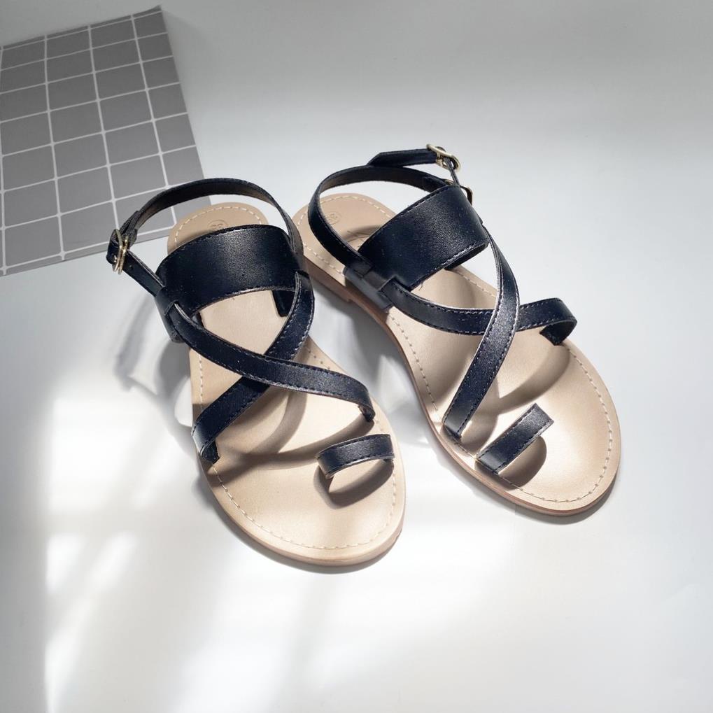Dép sandal nữ đẹp thời trang đi biển đế bệt dây mảnh quai ngang chéo chính hãng HISHOO S057 .