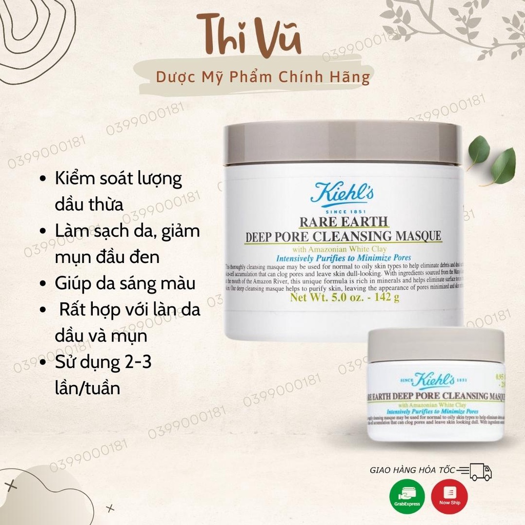 Mặt nạ Kiehl's Rare Earth Deep Pore Cleansing Masque, mặt nạ đất sét se khít lỗ chân lông - Thi Vũ