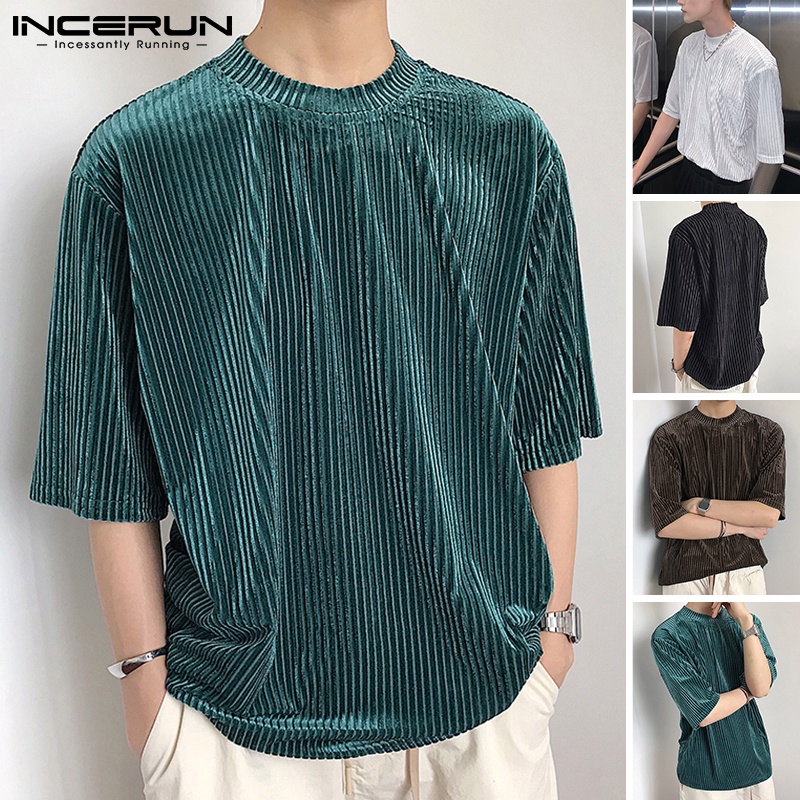 Áo thun INCERUN vải nhung cổ tròn tay ngắn thời trang mùa hè dành cho nam