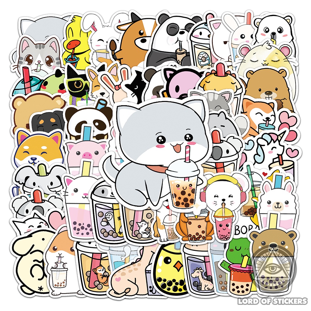 Set 50 Nhãn Dán Sticker Nhân Vật Hoạt Hình Uống Trà Sữa Chibi Cute Chống Thấm Nước Trang Trí Mũ Bảo Hiểm, Ván Trượt, Sổ