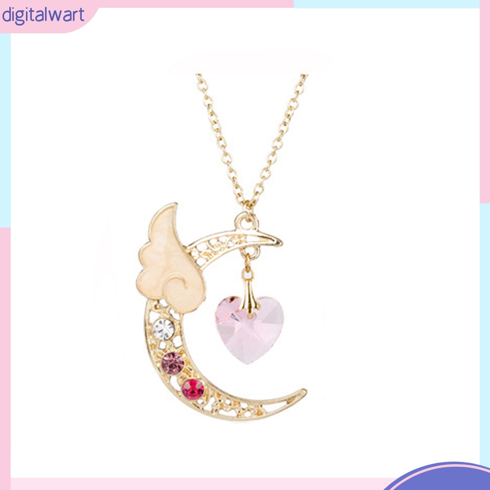 Dây chuyền thiết kế mặt trăng lưỡi liềm và cánh đính đá nhân tạo thời trang dành cho nữ