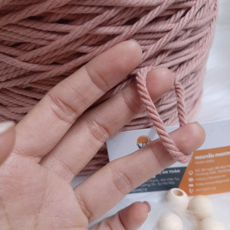 Dây thừng se macrame, dây  cotton màu Hồng vỏ đậu.