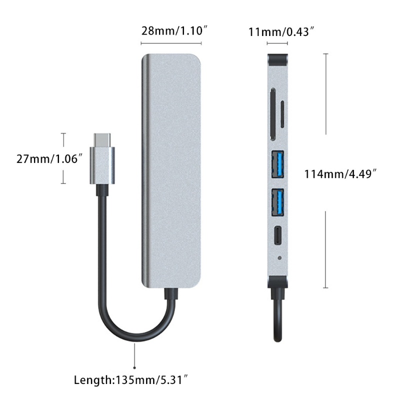 Bộ Chuyển Đổi Hub USB C 6 Trong 1 USB-C Và 2 Cổng USB-A 5Gbps Chất Lượng Cao
