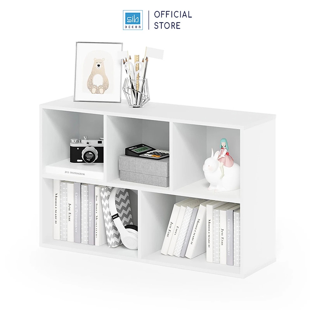 Kệ Sách Gỗ 5 Ngăn Có Hậu SIB Decor Kích Thước 80 x 50 x 24cm