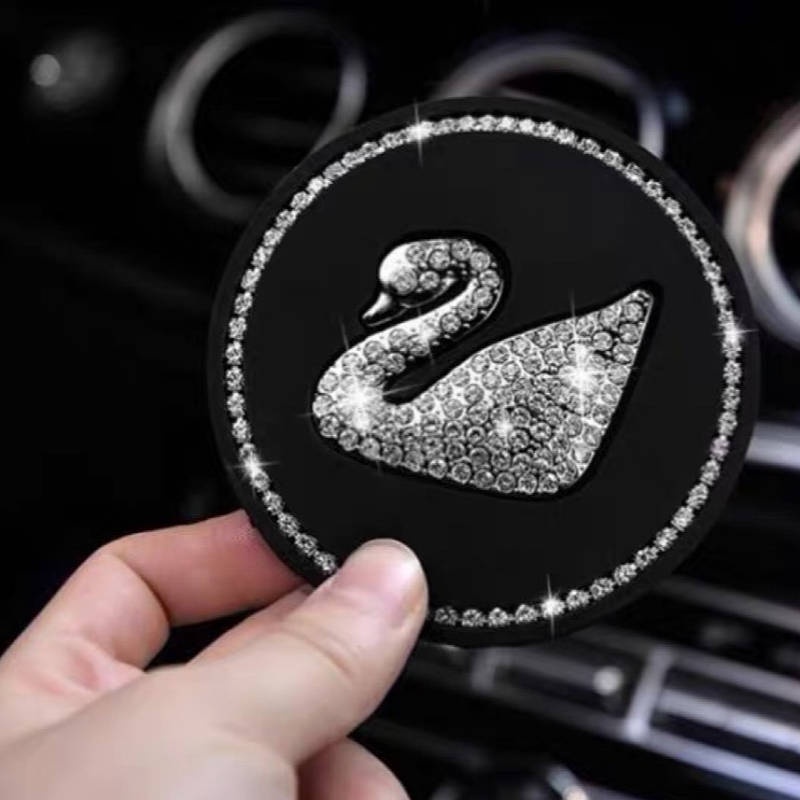 New Car Water Cup Mat Car Non-Slip Mat Swan Diamond Storage Tank Pad Cute Cartoon Soft Rubber Pad Auto department store supplies