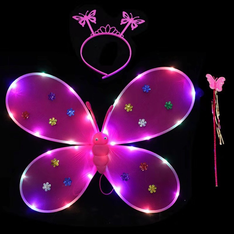 Bộ cánh bướm hóa trang có đèn led phát sáng đẹp lung linh ấn tượng cho bé gái tặng kèm pin