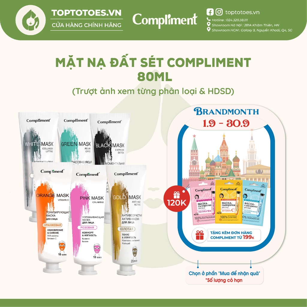Mặt nạ đất sét Compliment detox da, làm sáng, kiềm dầu, se khít lỗ chân lông 80ml