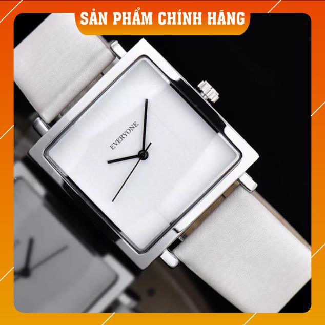 Đồng hồ nữ EVERYONE mặt vuông dây da cao cấp size 36mm