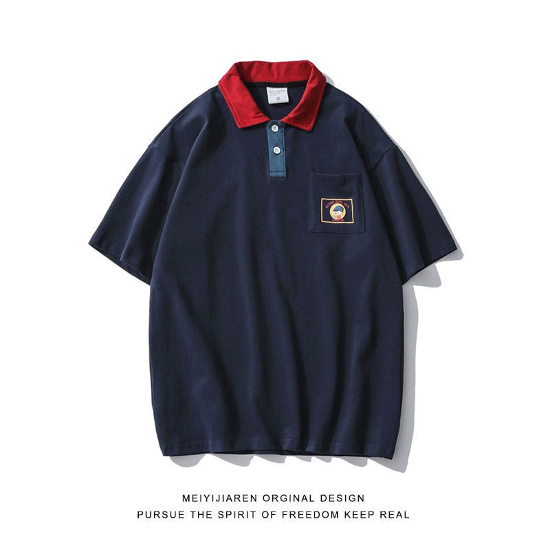 Sinh viên Nhật Bản Hysteries gốc Thu gọn Áo thun Cặp đôi Phiên Hàn Quốc của Ins Loose Xu hướng Polo ngắn tay nam m