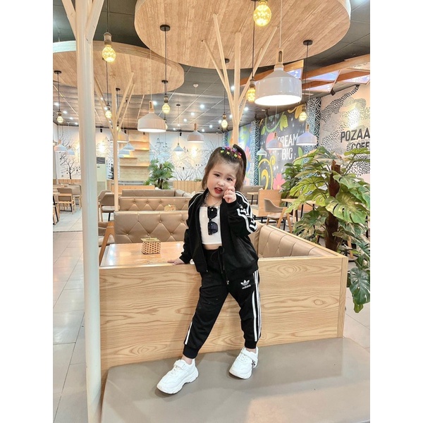 Bộ Thể Thao Das Đen Khoá Kéo In Logo Cho Bé