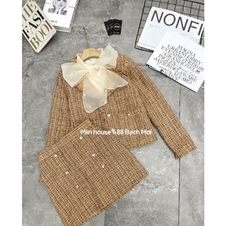 Set dạ tweed nhũ 4 túi Miin