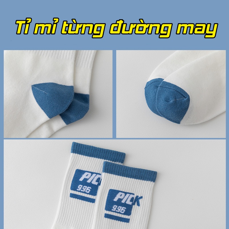 Tất vớ nam nữ cao cổ siêu dày Hàn Quốc cao cấp tất vớ vintage trắng xanh cute - T4