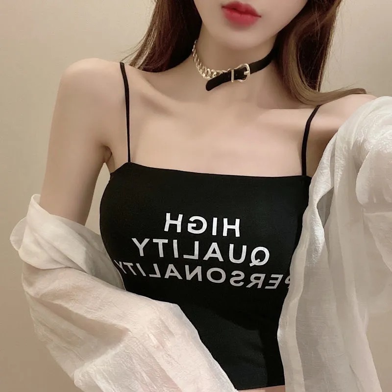 Áo bra nữ 2 dây satin thun lạnh phong cách croptop in chữ đẹp và cá tính, Áo lót nữ đệm mút mỏng LANIXA B1707