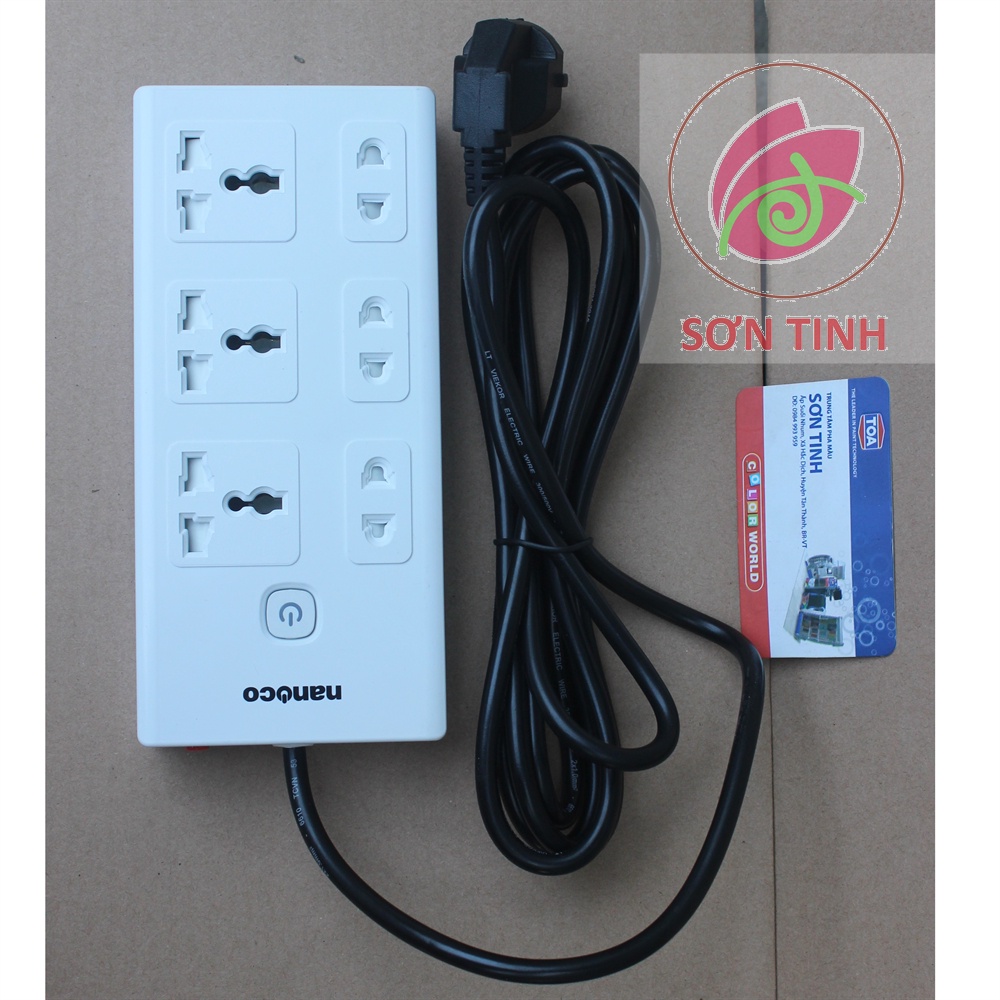 Ổ cắm có dây nối dài, 3 ổ cắm đa năng + 3 ổ cắm 2 chấu và 1 công tắc Nanoco NES3332-3