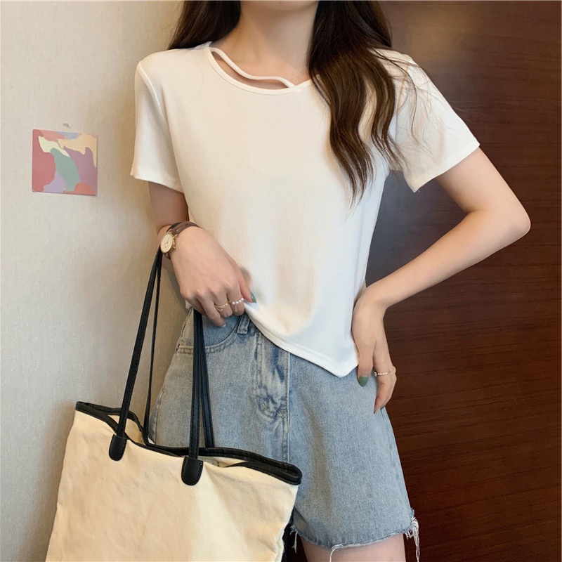 Áo thun SUXI tay ngắn kiểu dáng đơn giản dễ phối đồ thời trang mùa hè cho nữ