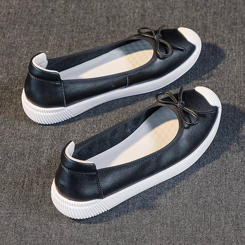 Giày Búp Bê Da Thật Đế Bằng Thắt Nơ Dễ Thương Thời Trang Cho Bạn Gái