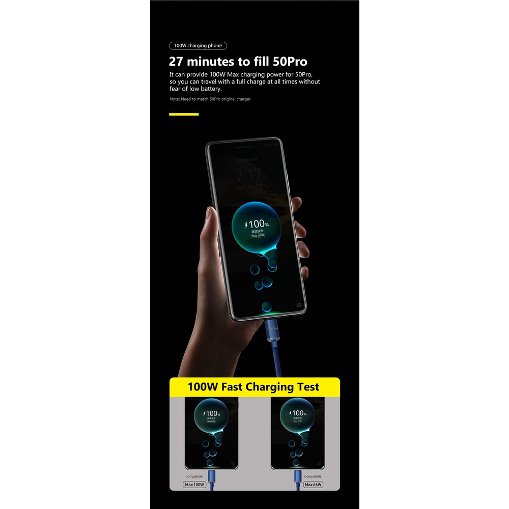 Dây Cáp Sạc Nhanh 7A USB C 120W Cho Huawei Samsung Xiaomi