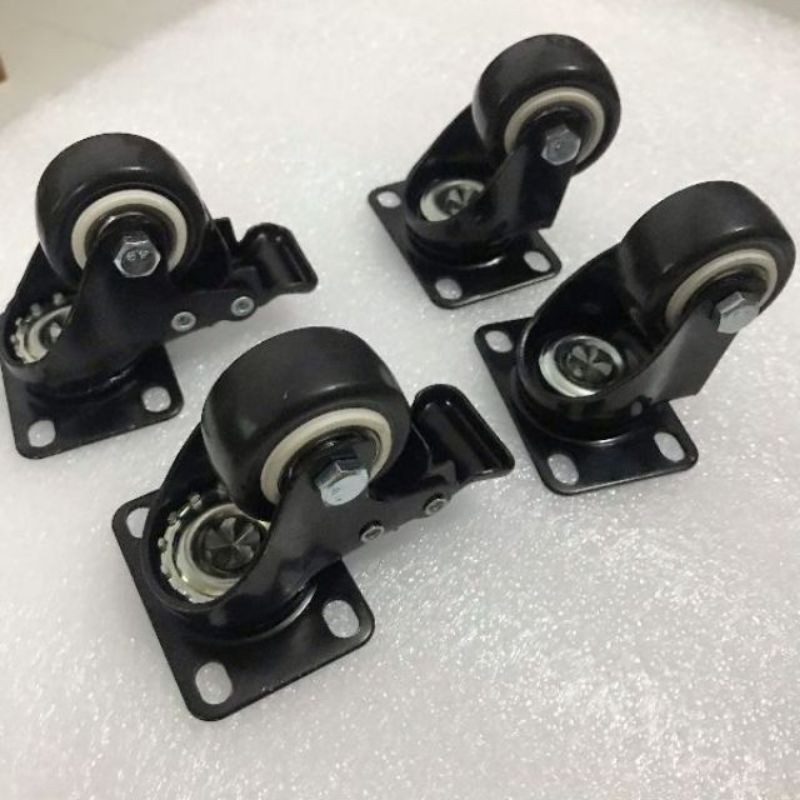 Combo 4 Bánh Xe Cao Cấp Có Khóa Sơn Tĩnh Điện - Dùng Cho Thùng Loa Kẹo Kéo Tủ Bàn - Cỡ 4cm Và 5cm