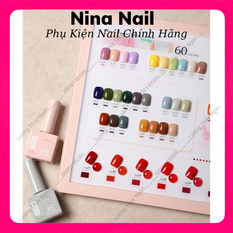 Set Sơn Gel AS 60 Màu Chính Hãng Chất Sơn Siêu Đặc, Bóng , Mướt - Tặng Kèm Base , Top , Cứng Móng Và Bảng Màu