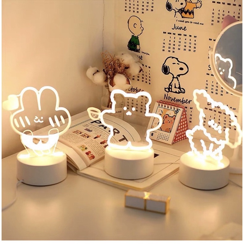 Đèn ngủ decor mica hình thú dễ thương