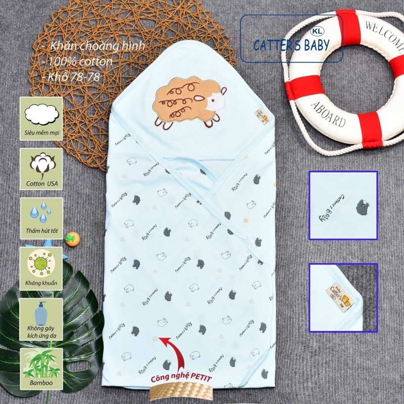 Khăn Ủ Cuốn Bé Vải 100% Cotton Hàng Catter Việt Nam