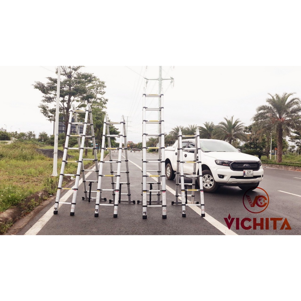 (Hàng Có Sẵn) Thang Nhôm Rút Chữ A (2.8M+2.8M) VICHITA - BH 2 Năm Sử Dụng