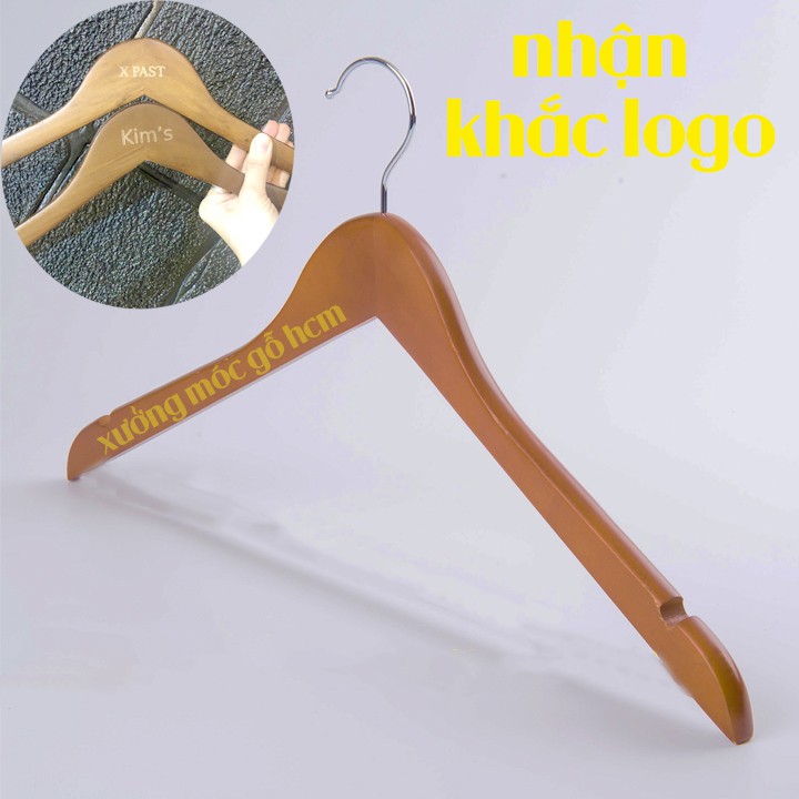 Móc gỗ treo quần áo KTN nâu 44.5cm đầu móc tròn inox