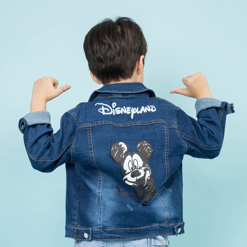 Áo khoác jean bé trai bé gái in Mickey phía sau