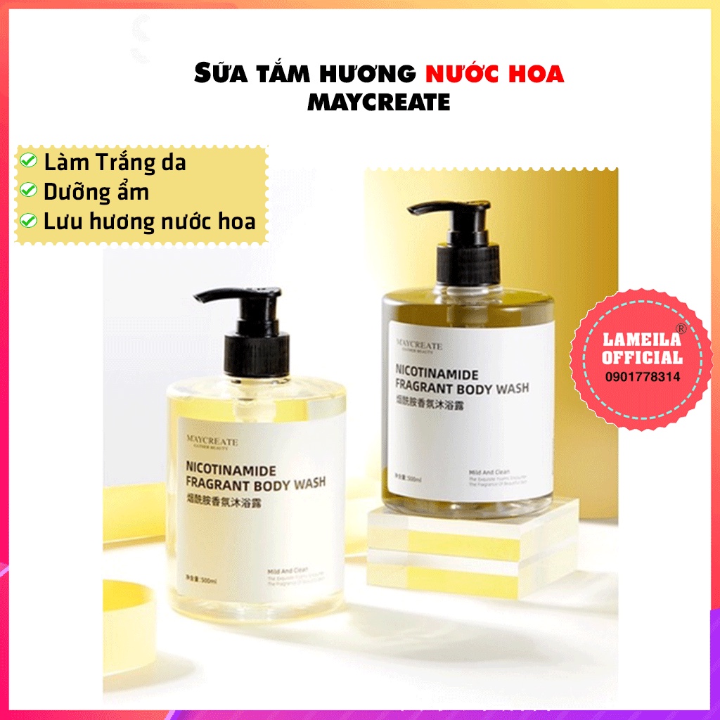 Sữa tắm nước hoa Maycreate trắng da dưỡng ẩm 500ml P0339