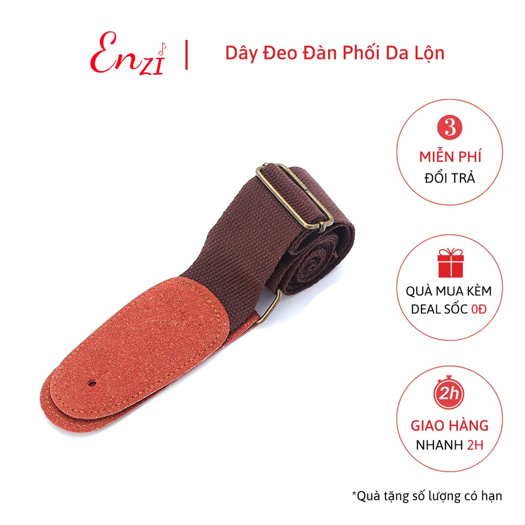 Dây đeo đàn guitar ukulele đàn classic, acoustic ghi ta bass  ghita điện phối da lộn màu nâu đen kem Enzi