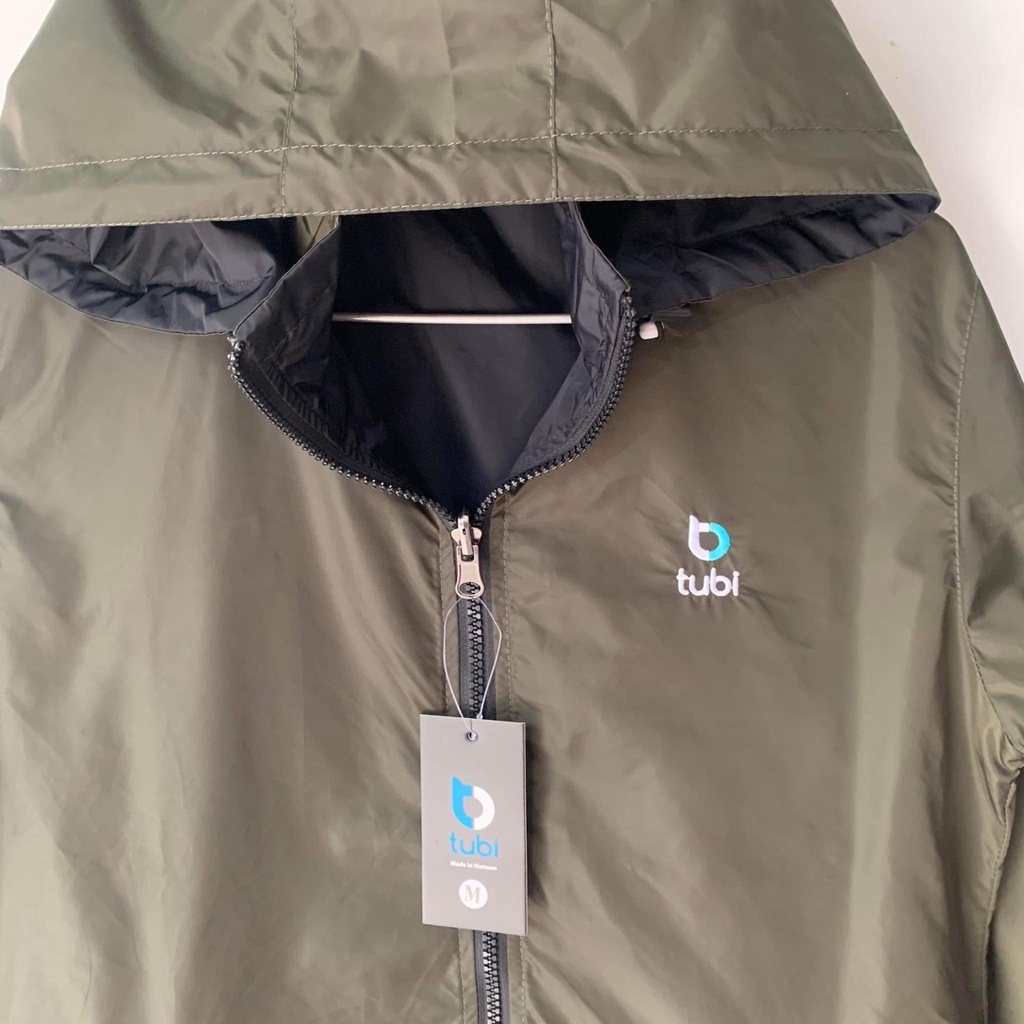 Áo khoác Tubi 2 Mặt Màu Xanh Rêu Nón Rời