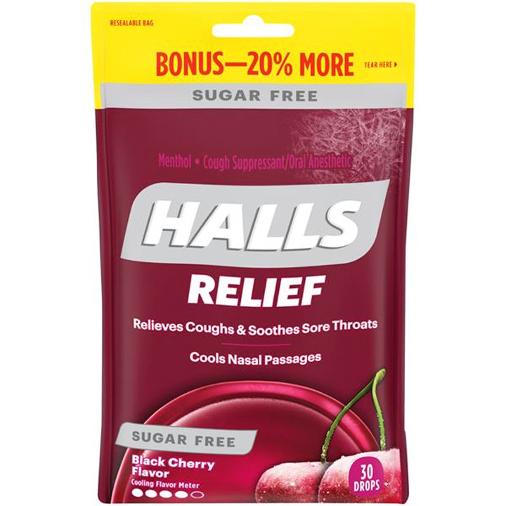 Kẹo ngậm Halls Relief Sugar Free Black Cherry