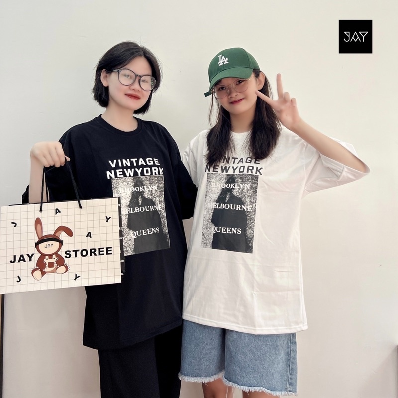 Áo Thun Tay Lỡ NEW YORK màu ĐEN/TRẮNG  Nam nữ unisex Áo phông cổ tròn form rộng Jaystoree 2❤️