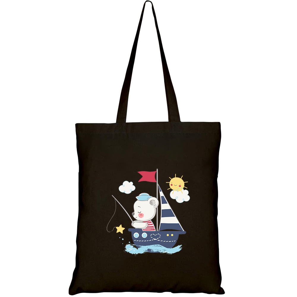 Túi vải tote canvas HTFashion in hình gấu con câu cá HT253