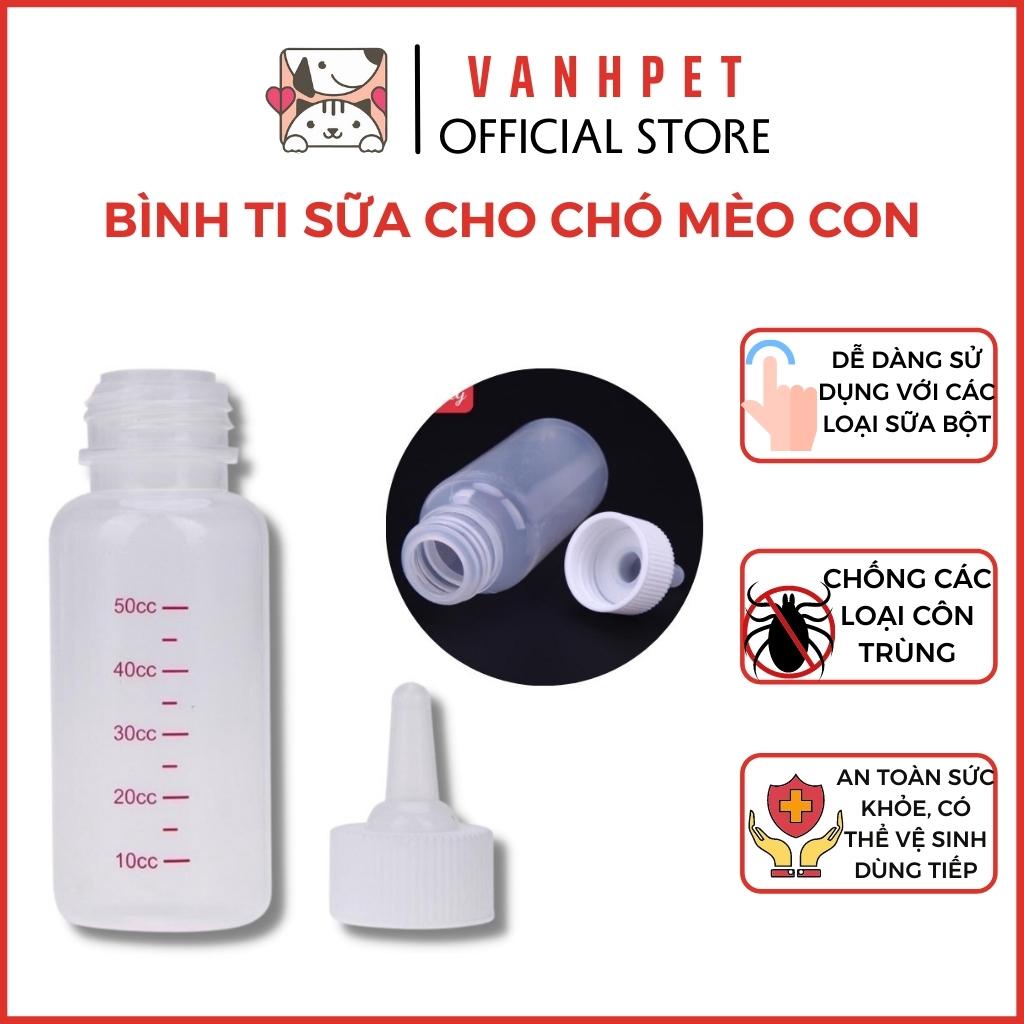 Bình ti sữa chó mèo nhỏ loại đẹp, bình ti cho chó mèo chai 60ml vạch đỏ full phụ kiện - vanhpet