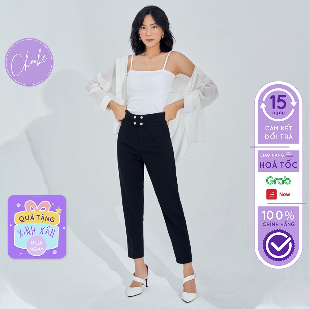 Quần baggy nữ Choobe cạp cao vải Vitex đồ công sở 4 cúc bấm sang trọng thanh lịch - Q06