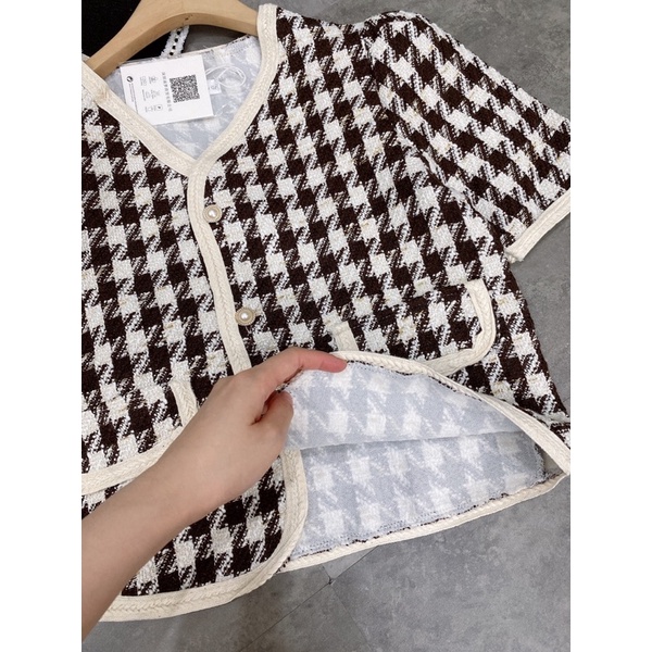 [Siêu Hot] Áo Dạ Tweed Kẻ Ziczac Tay Cộc 2 Lớp , Áo Dạ Dáng Ngắn Siêu Xinh Có Ảnh Thật Kèm Video | BigBuy360 - bigbuy360.vn