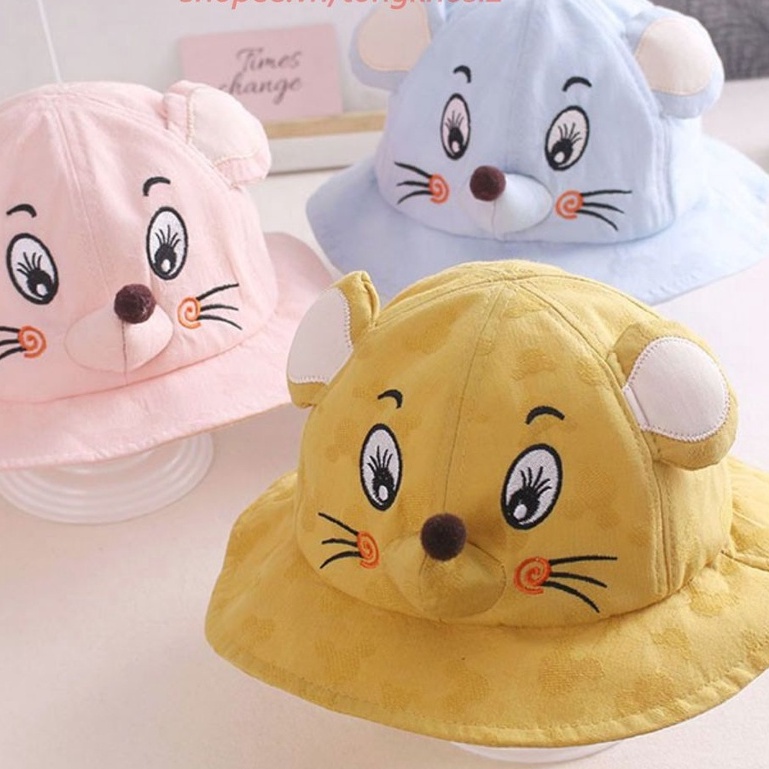 Mũ Vành Chuột 4D Dễ Thương Cho Bé- Nón Bucket Hoạ Tiết Kẻ Sọc Cho Bé