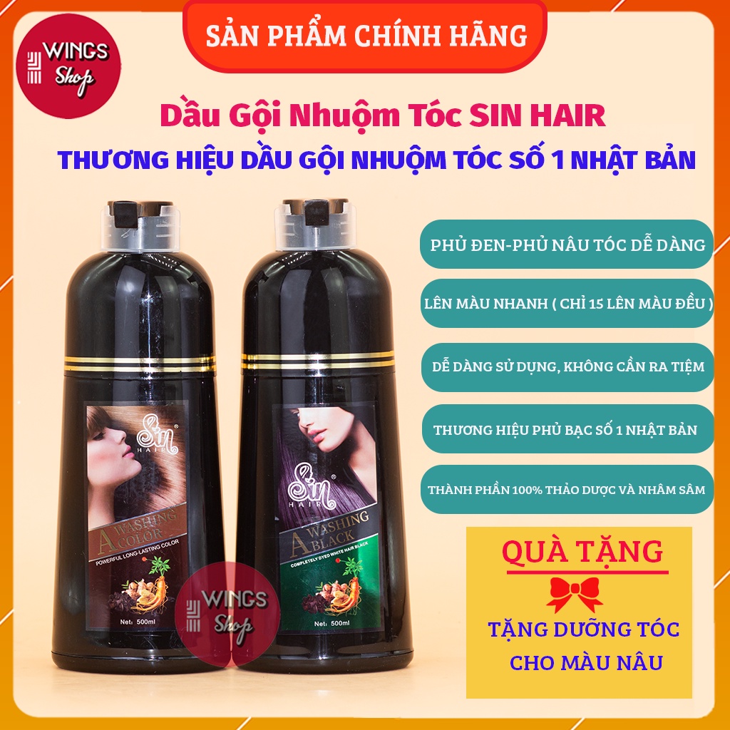 Dầu gội nhuộm tóc, Dầu gội phủ bạc Sin Hair Nhật Bản | Phủ tóc đen, phủ tóc nâu đều màu tự nhiên Wings Shop