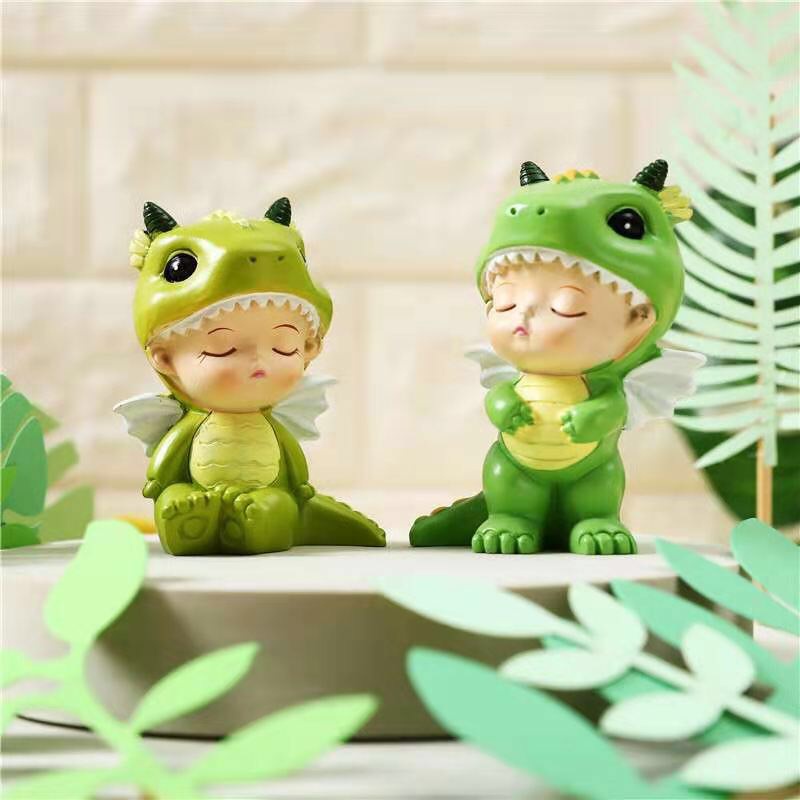 Trang trí bánh sinh nhật, bánh kem - cặp đôi khủng long nhựa ( 2 bé )