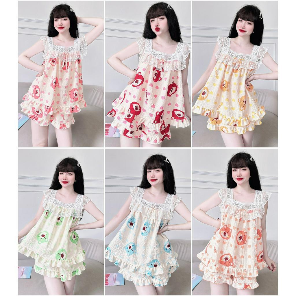 Đồ Ngủ Nữ SOJUN Bộ Mặc Nhà Nữ Túi Tim Chất Vải Đũi Xốp 45-65 kg