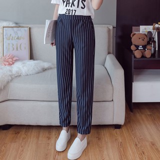 SUXI Quần Dài Lưng Thun Họa Tiết Sọc Dọc Thời Trang Cho Nữ