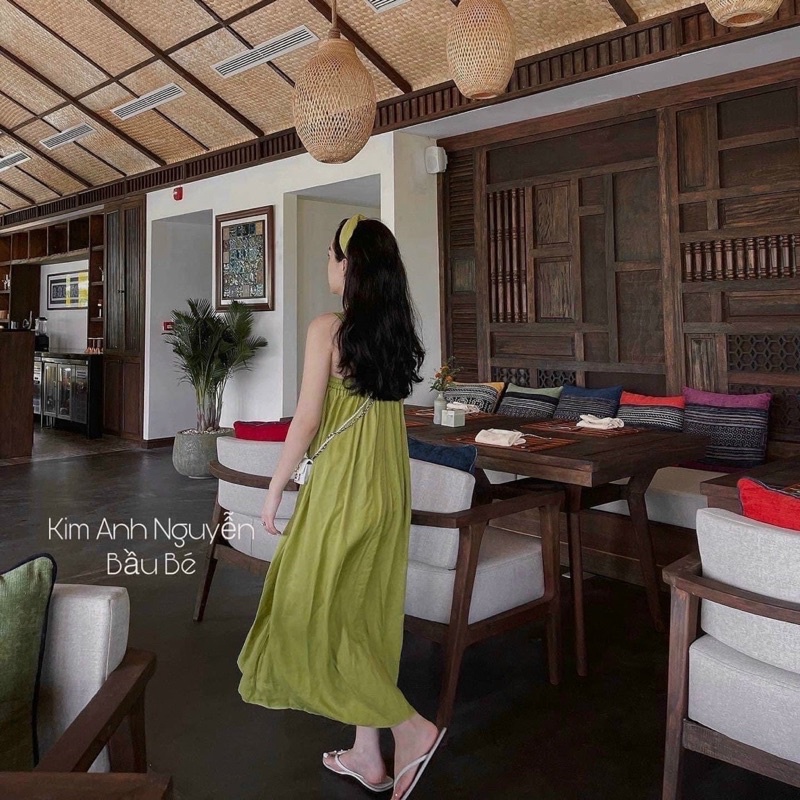 ĐẦM BABYDOLL MAXI XUÔNG XANH BƠ 2S KÈM ẢNH THẬT