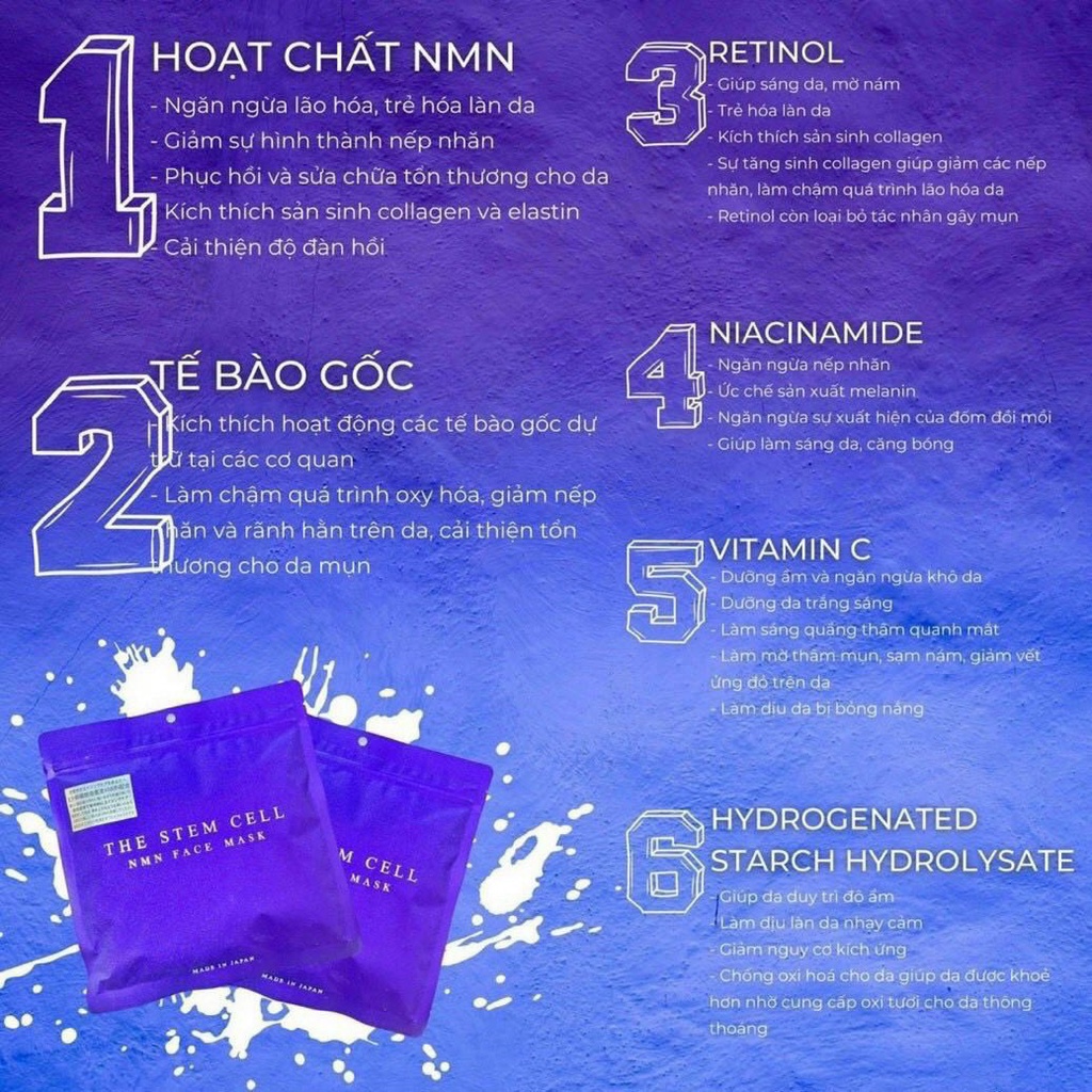 Mặt Nạ NMN,Mặt Nạ Tế Bào Gốc Nâng Cơ Trẻ Hóa Da NMN Nhật Bản (Bịch 30 Miếng)