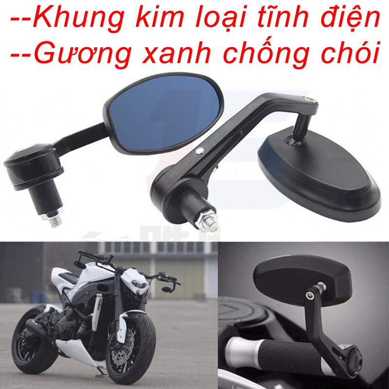 Bộ 2 Gương Gù Chiếu Hậu Xe Máy Kính Xanh Chống Chói Loại hàng tốt 550g oval