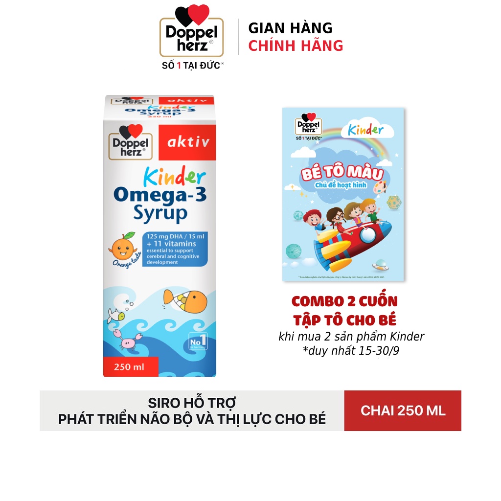 Siro hỗ trợ phát triển não bộ và thị lực cho bé Doppelherz Aktiv Kinder Omega-3 Syrup (Chai 250ml)
