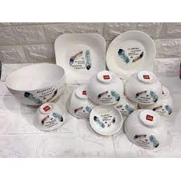 Tô sứ kèm đĩa và sáu chén cơm kèm mắm tiêu- Bộ gốm sứ Bát Tràng 11 món