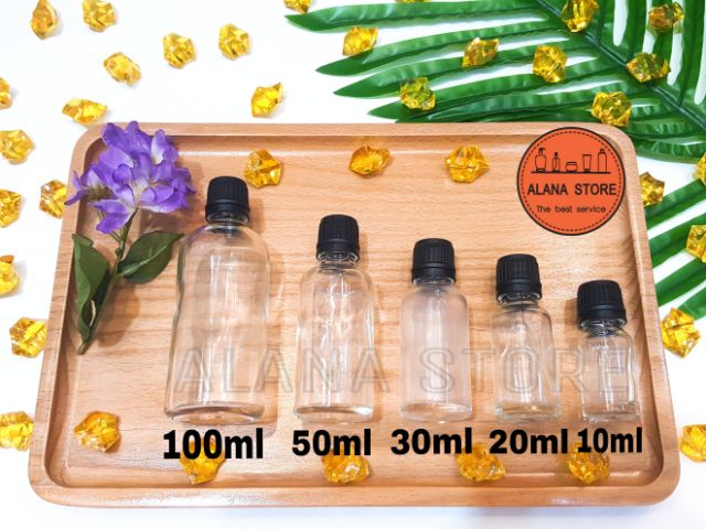 Lọ thủy tinh trong nắp tinh dầu đen 100ml